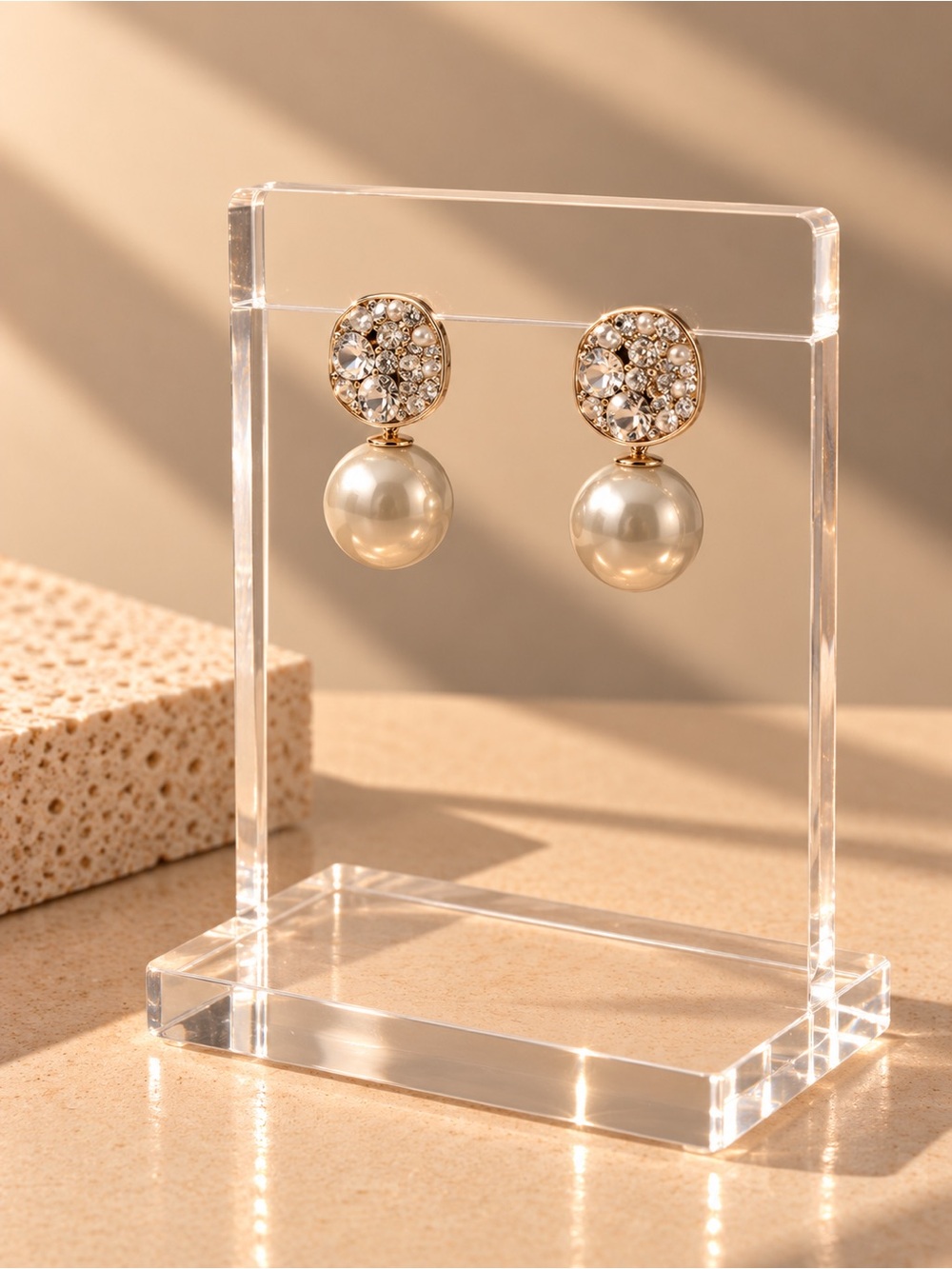 Gold Pearl and Crystal Stud Earrings